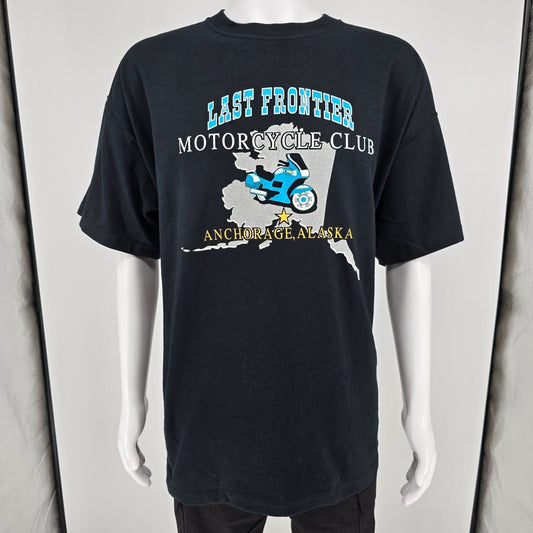 Vintage Y2K Last Frontier Motorcycle Club Anchorage Alaska Black T-Shirt (2XL)