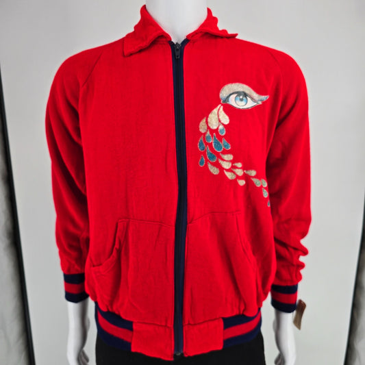 Vintage 1970s Unbranded "Foxy Grandma" Glitter Graphic Zip-Up Jacket (L)