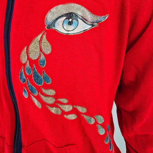 Vintage 1970s Unbranded "Foxy Grandma" Glitter Graphic Zip-Up Jacket (L)