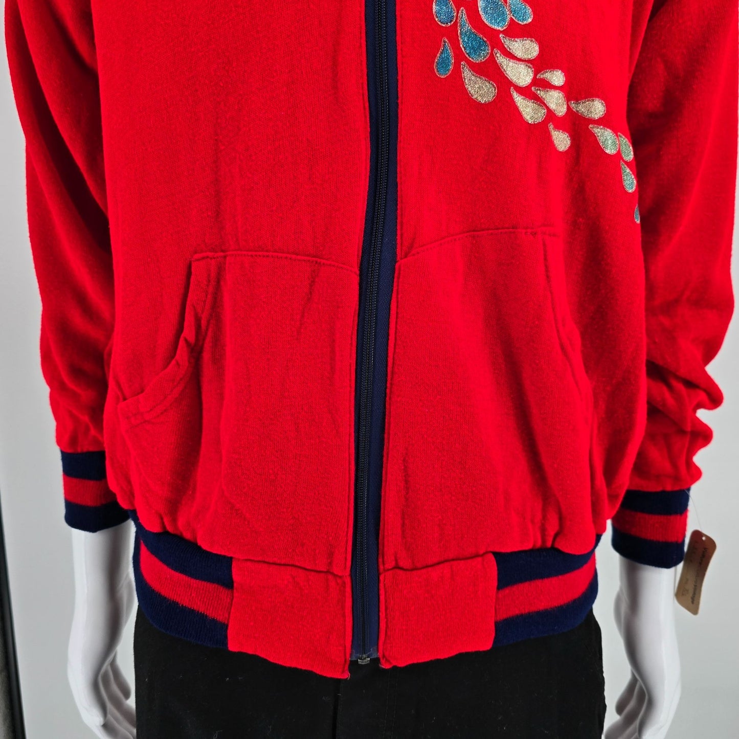 Vintage 1970s Unbranded "Foxy Grandma" Glitter Graphic Zip-Up Jacket (L)