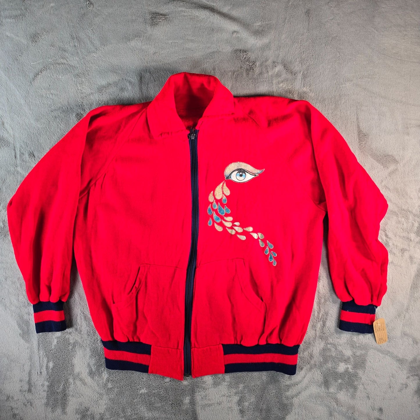 Vintage 1970s Unbranded "Foxy Grandma" Glitter Graphic Zip-Up Jacket (L)