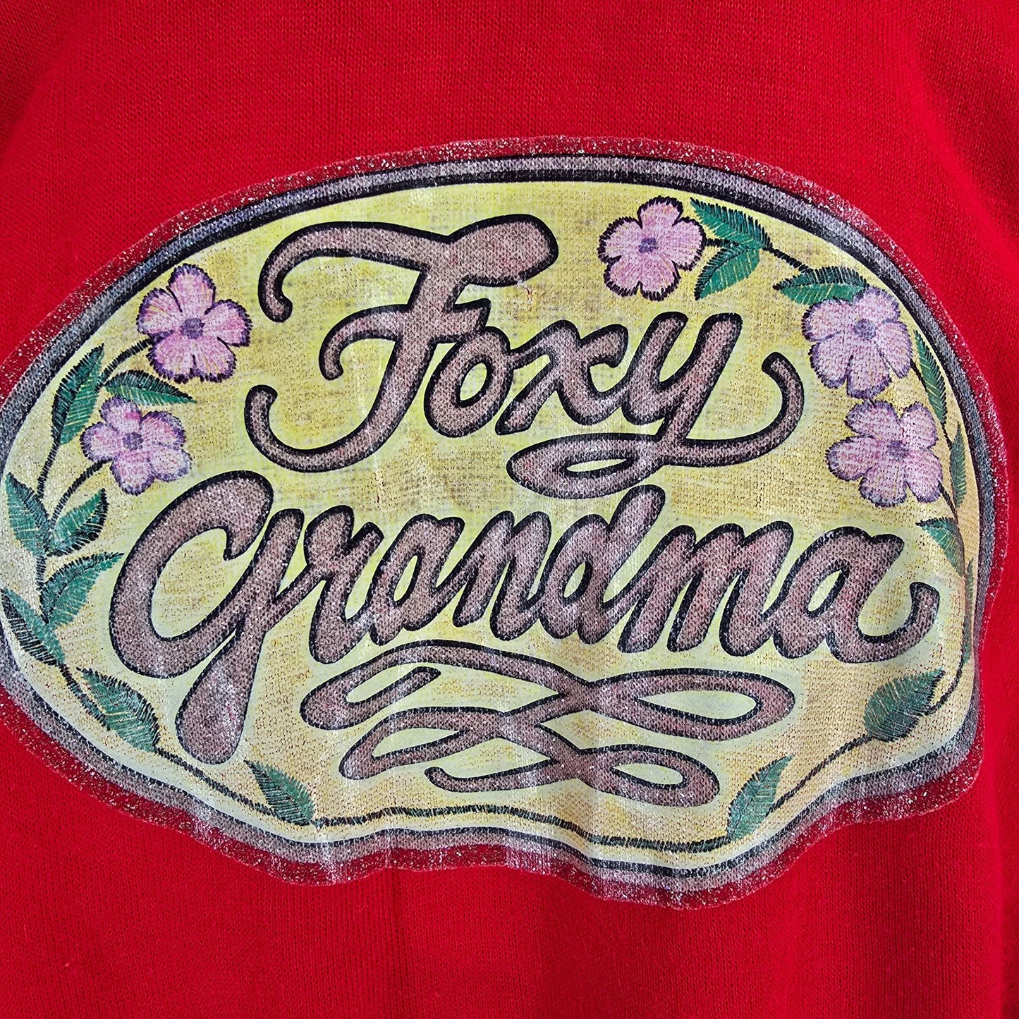 Vintage 1970s Unbranded "Foxy Grandma" Glitter Graphic Zip-Up Jacket (L)