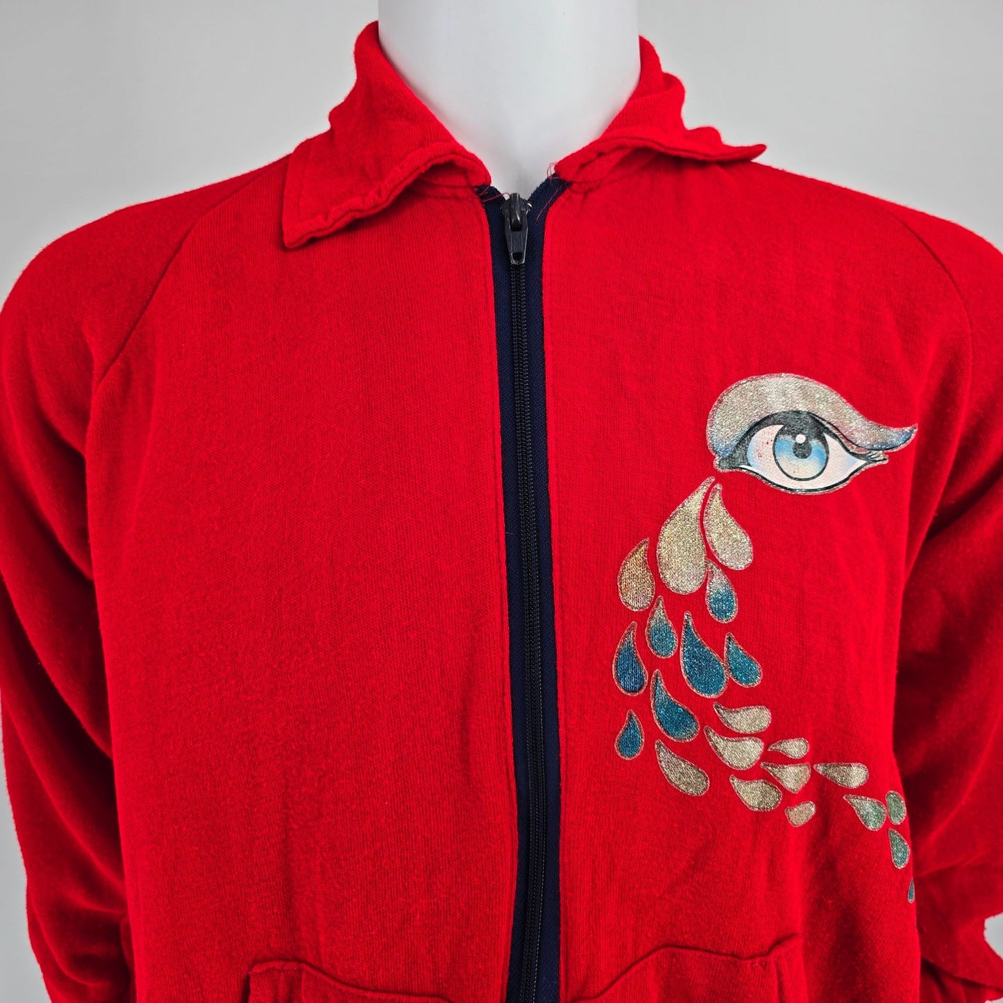 Vintage 1970s Unbranded "Foxy Grandma" Glitter Graphic Zip-Up Jacket (L)