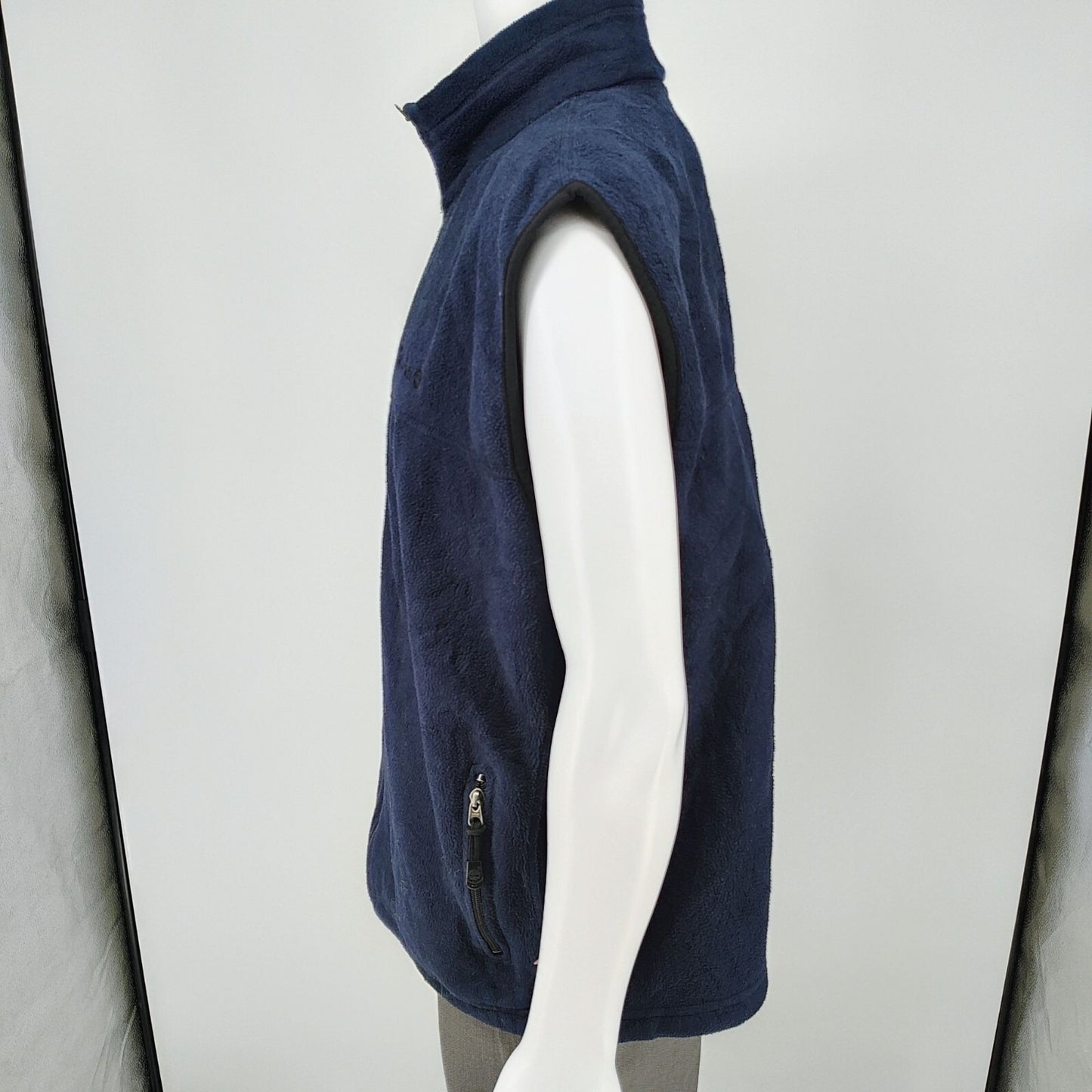 Timberland 2000s Mens Polartec Navy Fleece Full Zip Vest Zipper Pockets (2XL)