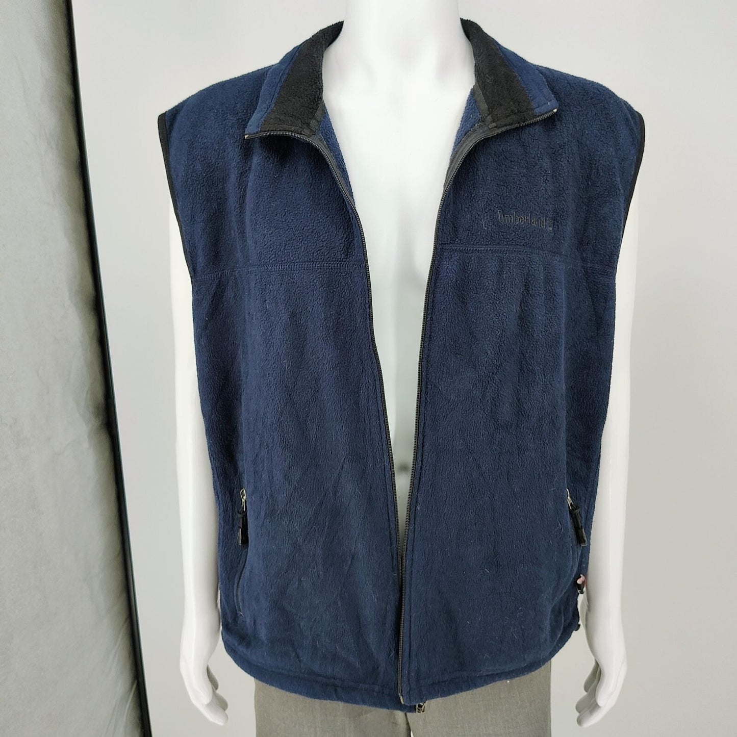 Timberland 2000s Mens Polartec Navy Fleece Full Zip Vest Zipper Pockets (2XL)