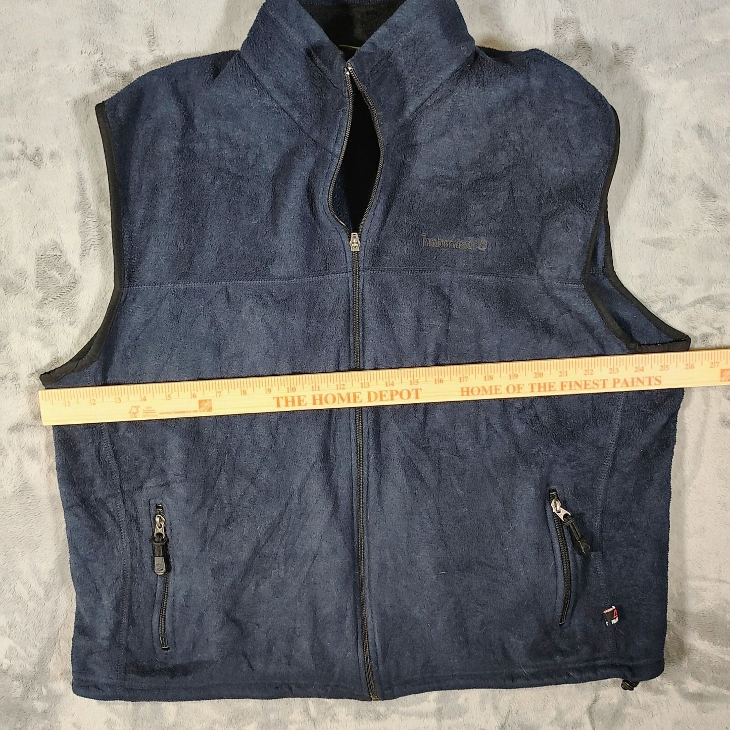 Timberland 2000s Mens Polartec Navy Fleece Full Zip Vest Zipper Pockets (2XL)