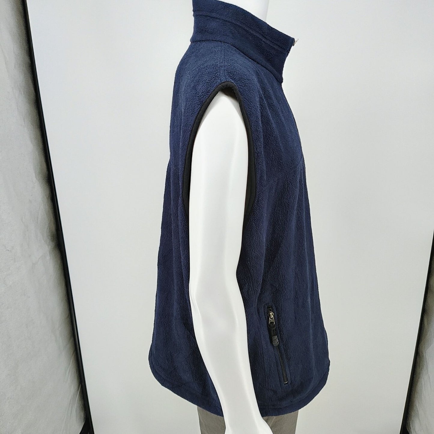 Timberland 2000s Mens Polartec Navy Fleece Full Zip Vest Zipper Pockets (2XL)