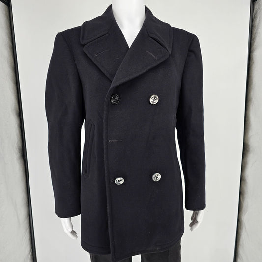 Vintage 1950s U.S. Navy Midnight Blue Double-Breasted Wool Peacoat (M)