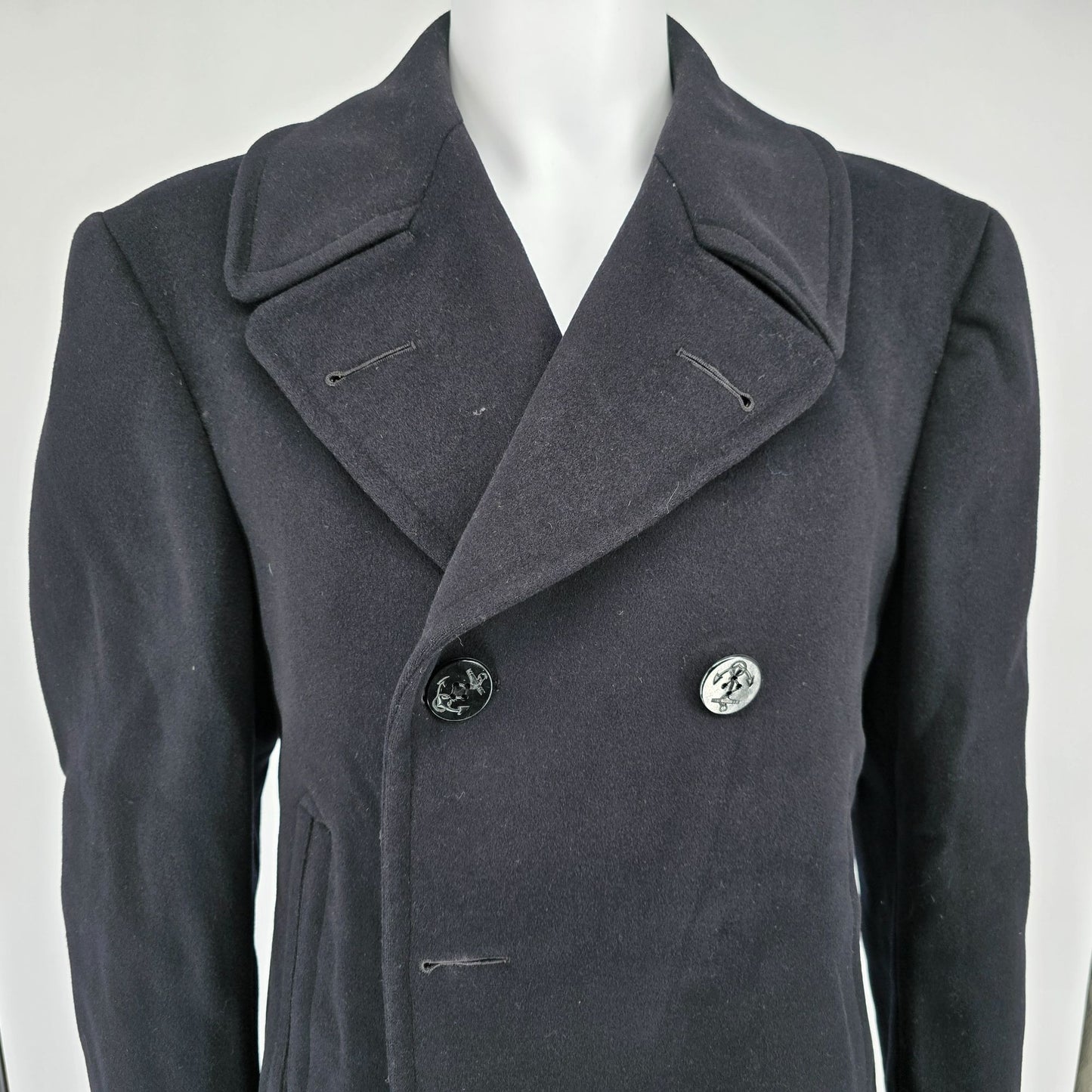 Vintage 1950s U.S. Navy Midnight Blue Double-Breasted Wool Peacoat (M)