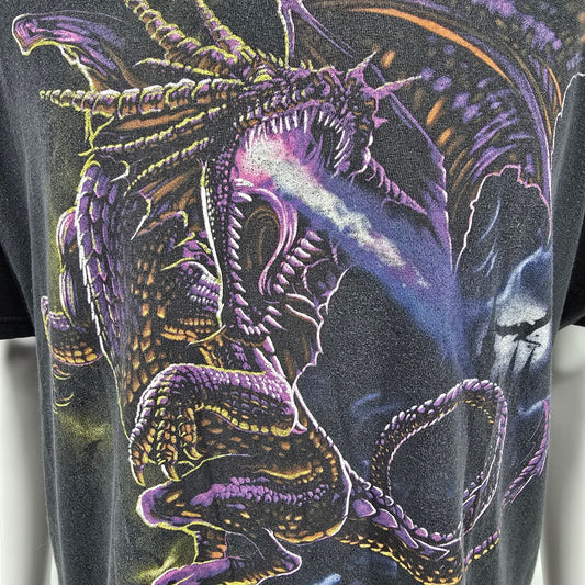 Distressed 2000s Black Kanye West Dragon Mask Purple Dragon T-Shirt (XXL)