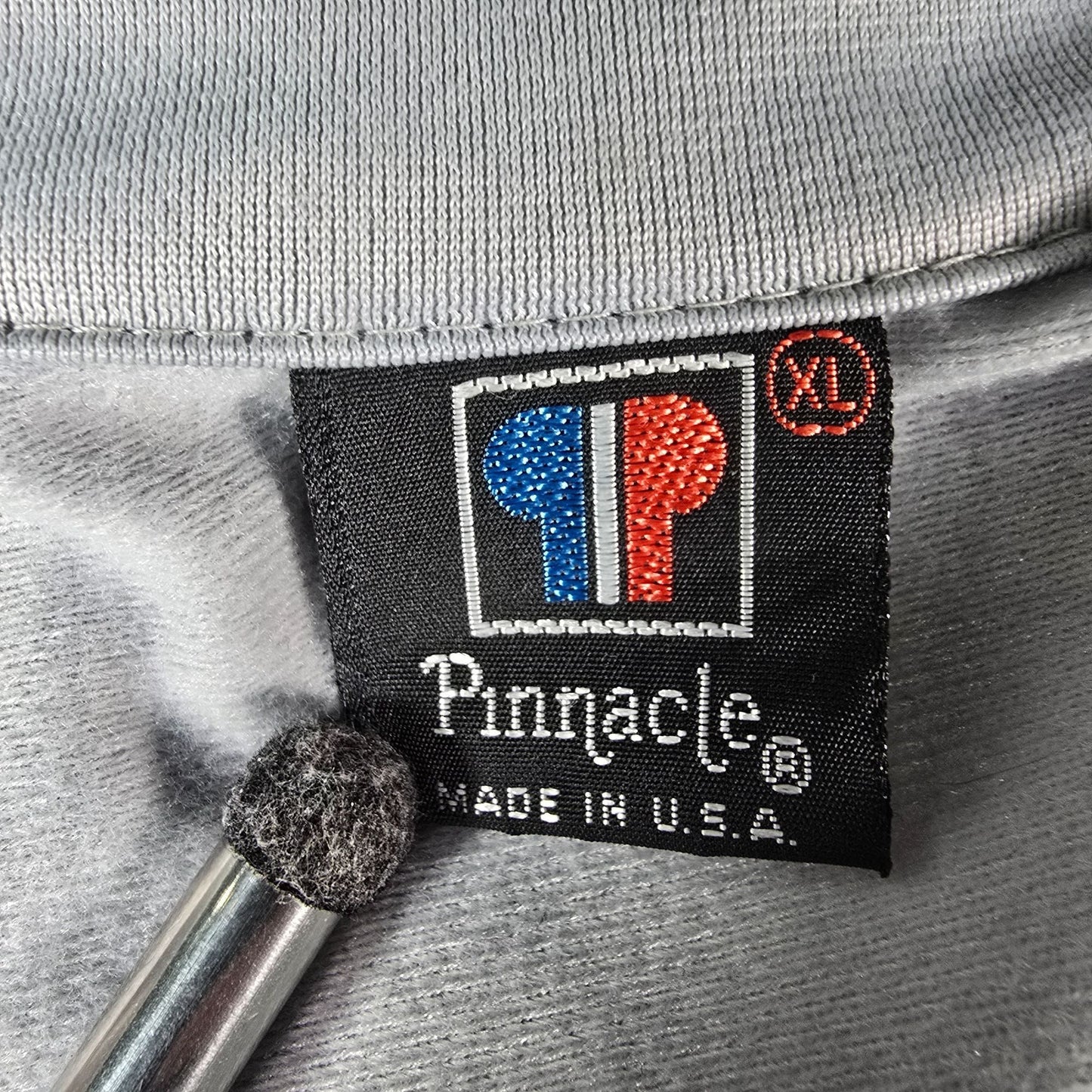 Distressed Vintage 1980s Pinnacle Grey/White/Red Zip Up Tricot Track Jacket (XL)