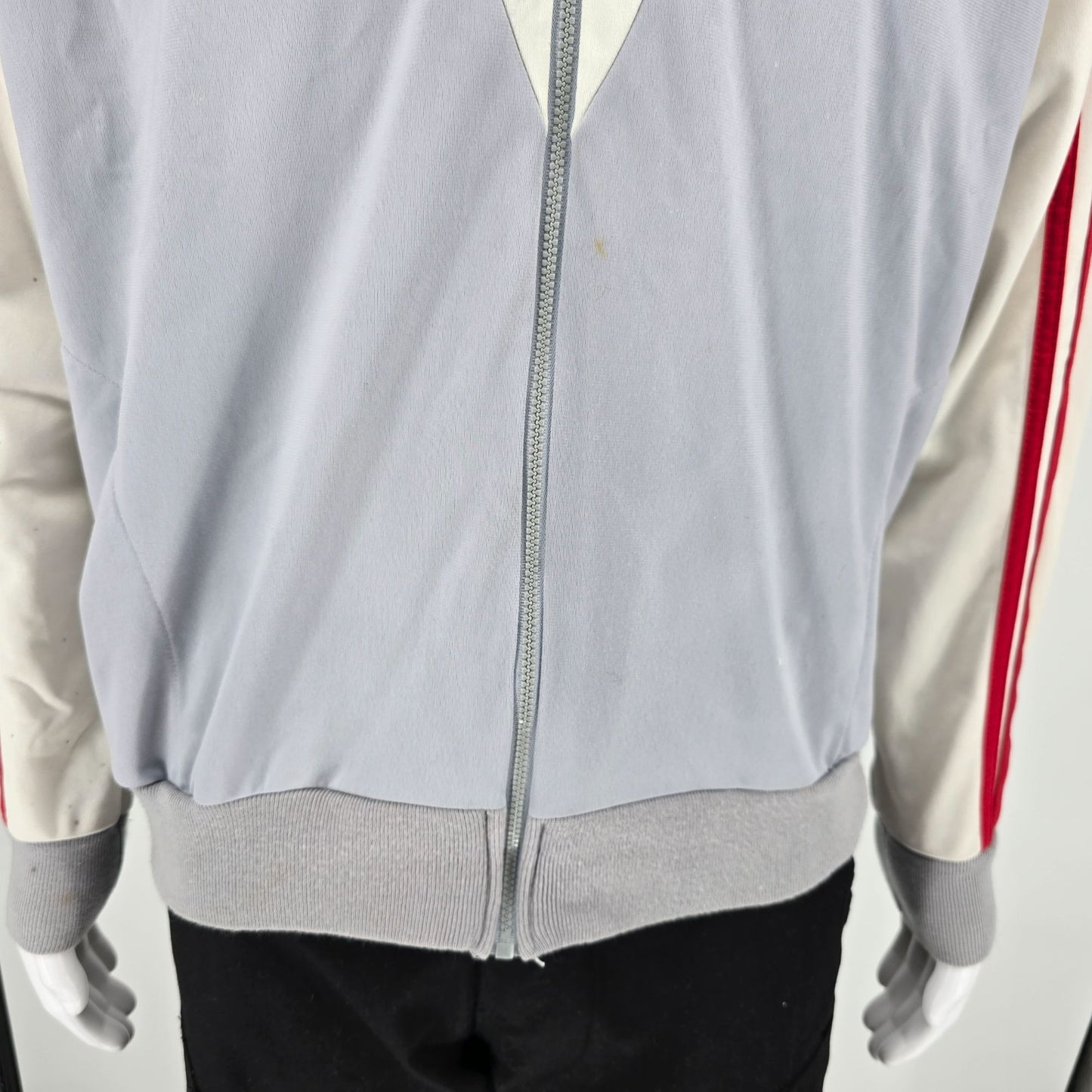Distressed Vintage 1980s Pinnacle Grey/White/Red Zip Up Tricot Track Jacket (XL)