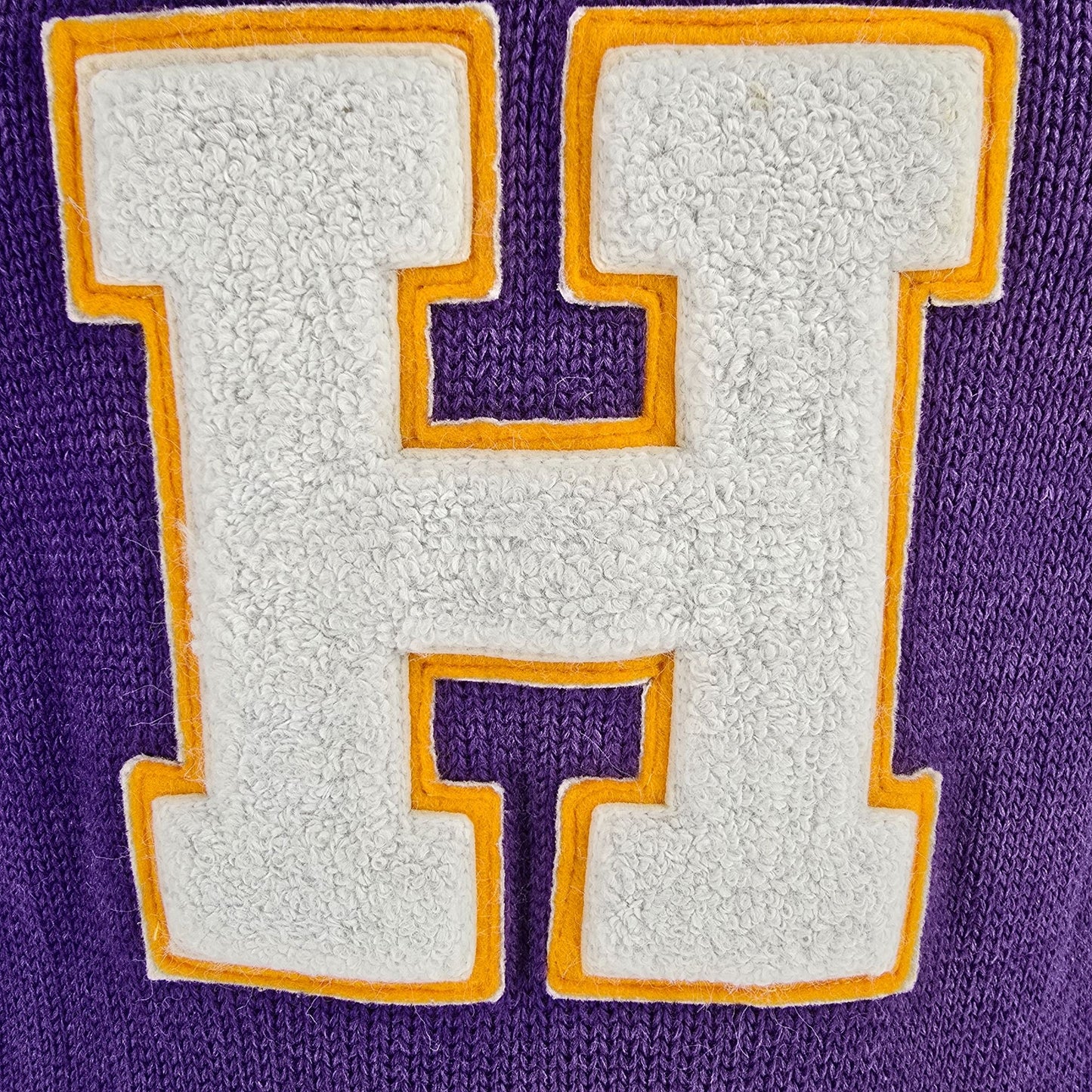 Distressed Vintage 1960s Men's Purple "H" Knit Varsity Letter Sweater (XS)