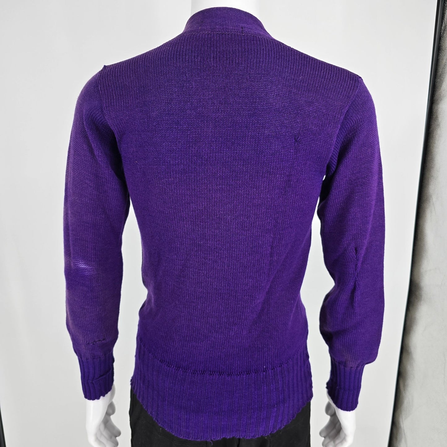Distressed Vintage 1960s Men's Purple "H" Knit Varsity Letter Sweater (XS)