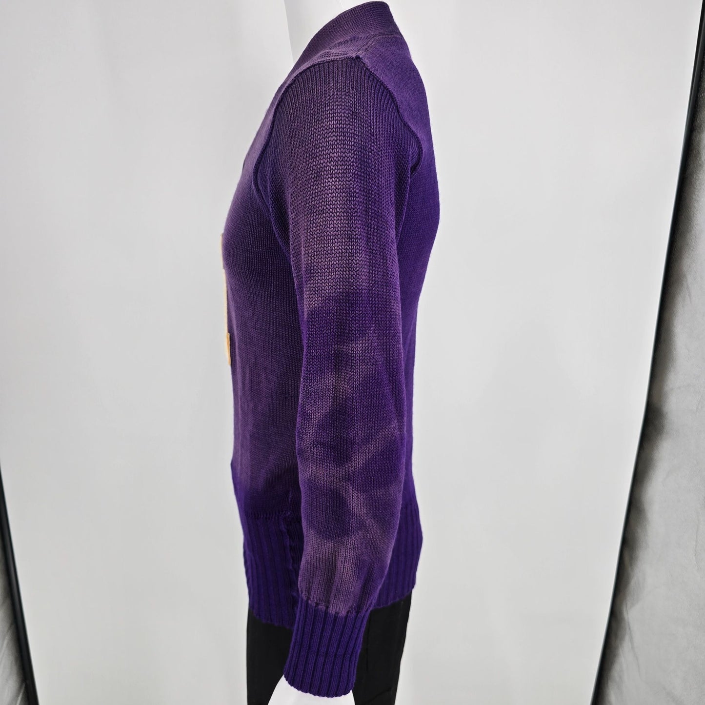 Distressed Vintage 1960s Men's Purple "H" Knit Varsity Letter Sweater (XS)