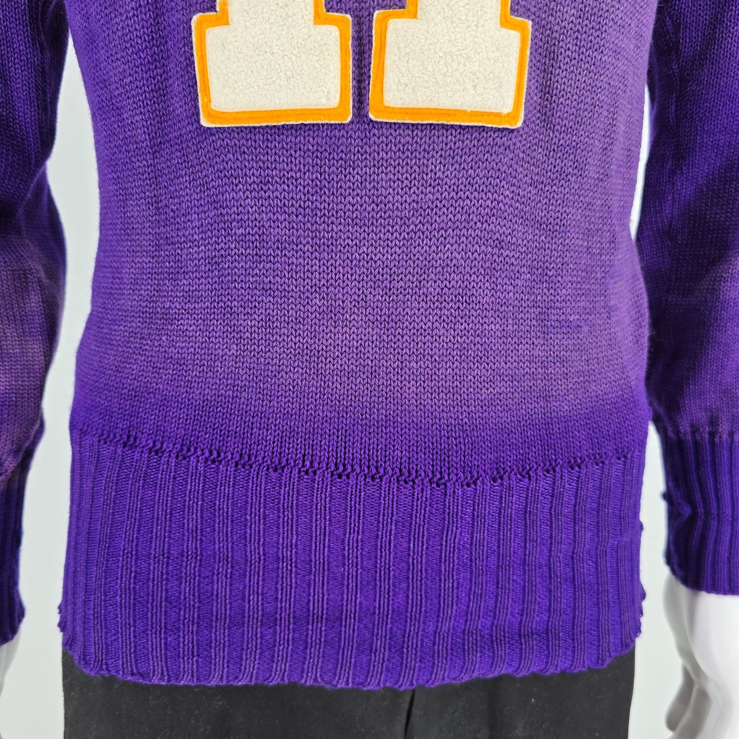 Distressed Vintage 1960s Men's Purple "H" Knit Varsity Letter Sweater (XS)