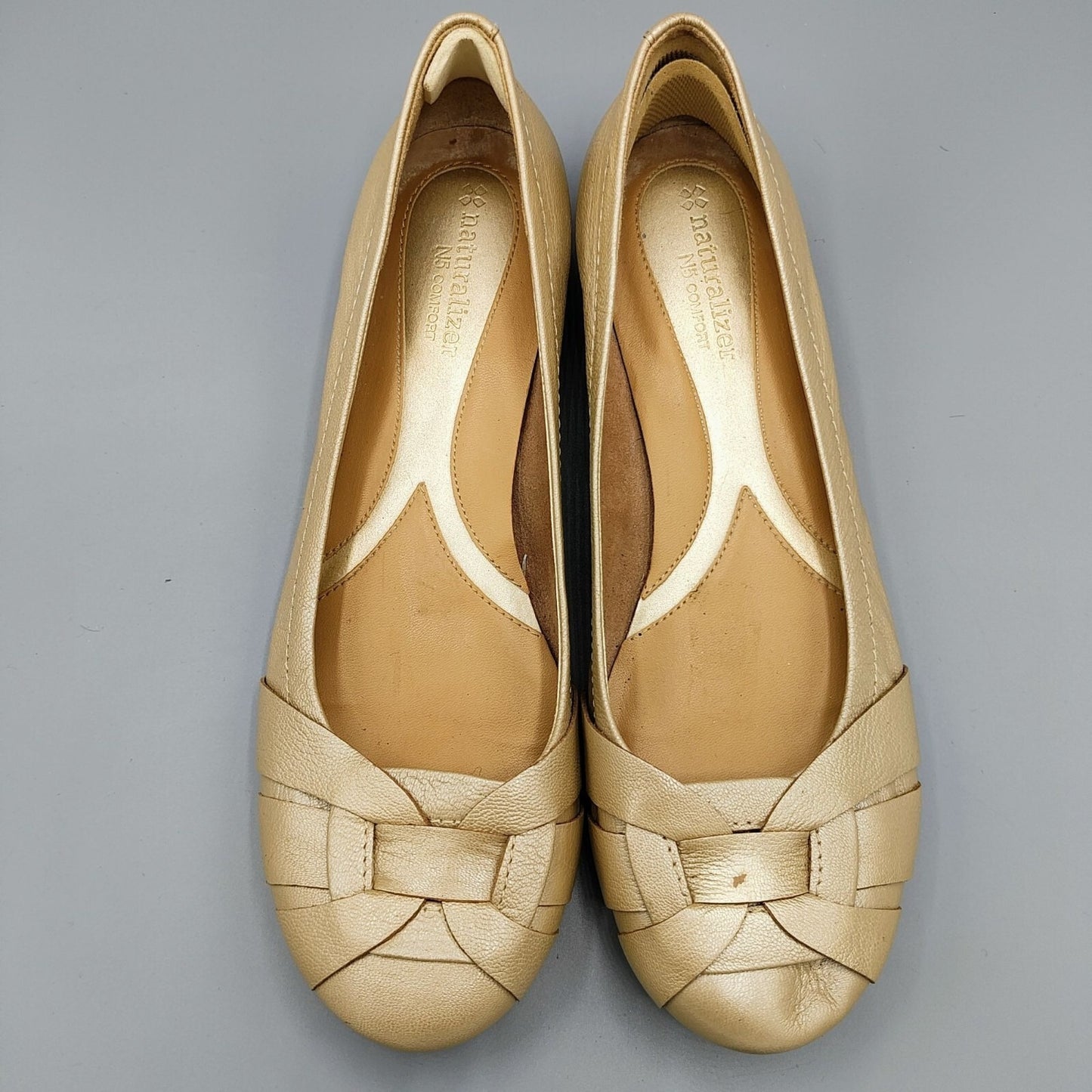 Naturalizer "Maude" Womens Beige Leather N5 Comfort Flats Woven Toe Design (9M)