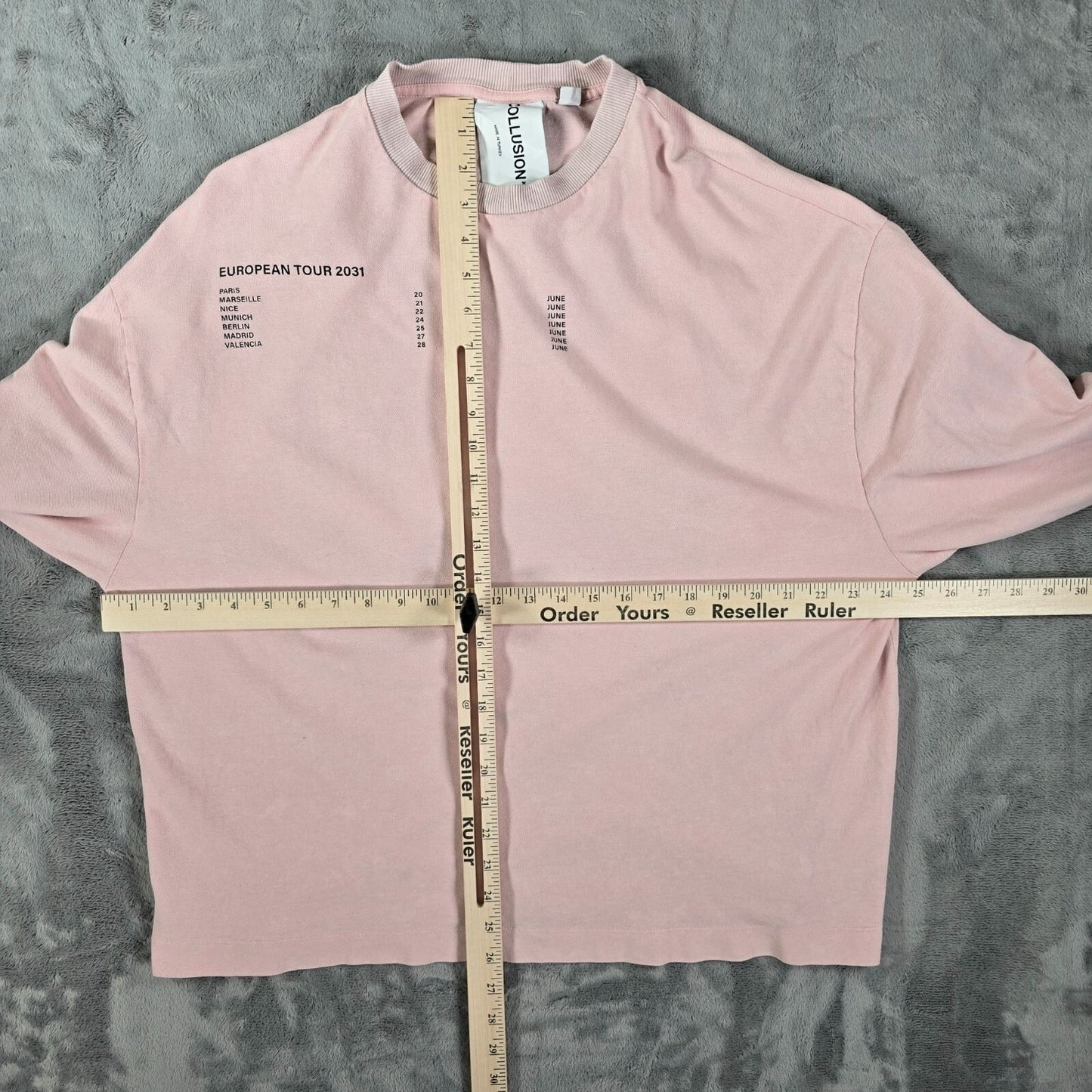 ASOS COLLUSION European Tour 2031 Pink Long Sleeve Knit T-Shirt (S) *Flawed