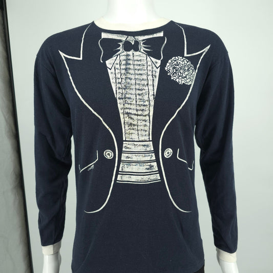 Vintage 1980s Paulison Denver Tuxedo Print Novelty Long-Sleeve T-Shirt (M/L)