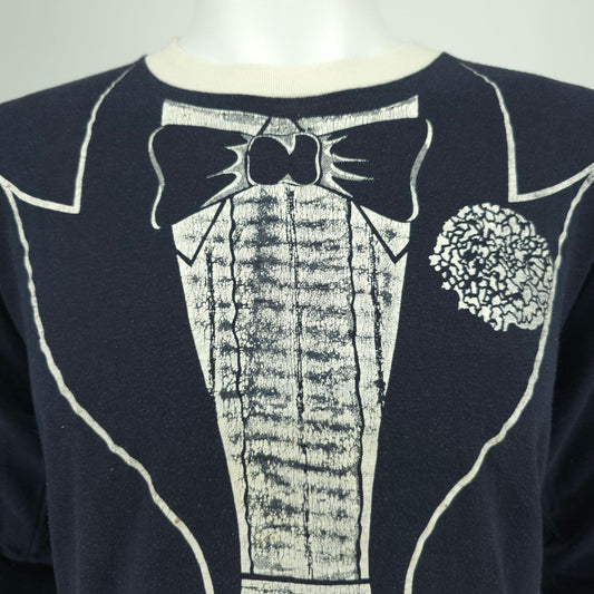 Vintage 1980s Paulison Denver Tuxedo Print Novelty Long-Sleeve T-Shirt (M/L)