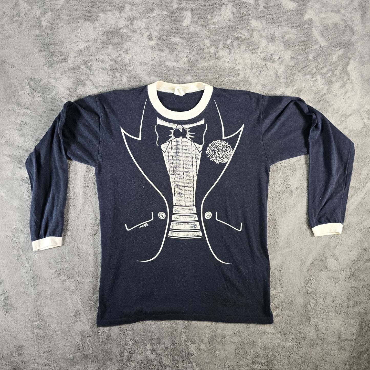 Vintage 1980s Paulison Denver Tuxedo Print Novelty Long-Sleeve T-Shirt (M/L)