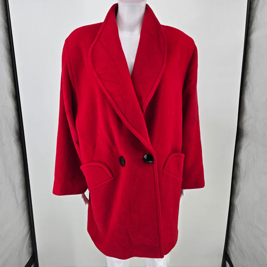 Vintage 1980s Electre Paris Made in France Red Lambs' Wool Coat (XL) *Fair