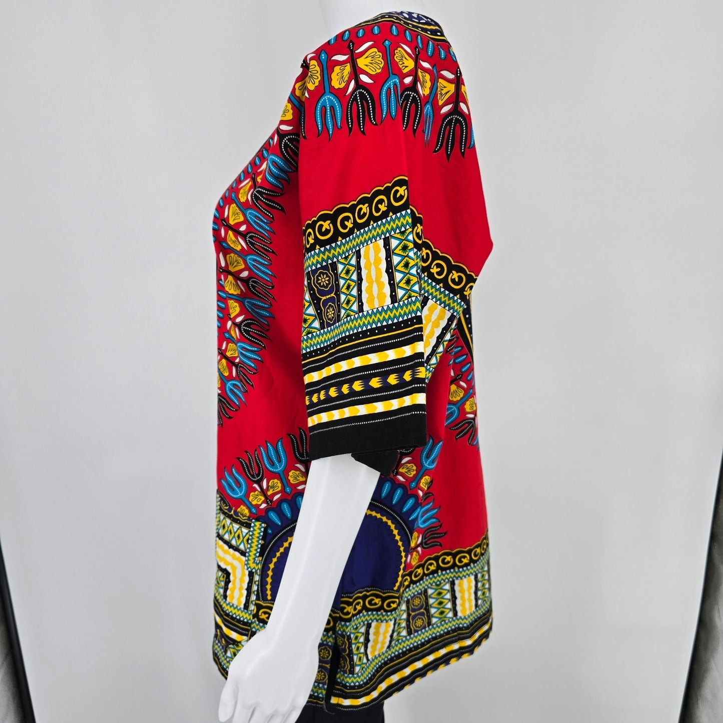Modern Red/Blue/Yellow/Teal/White Unisex African Dashiki Pullover Tunic Top (L)