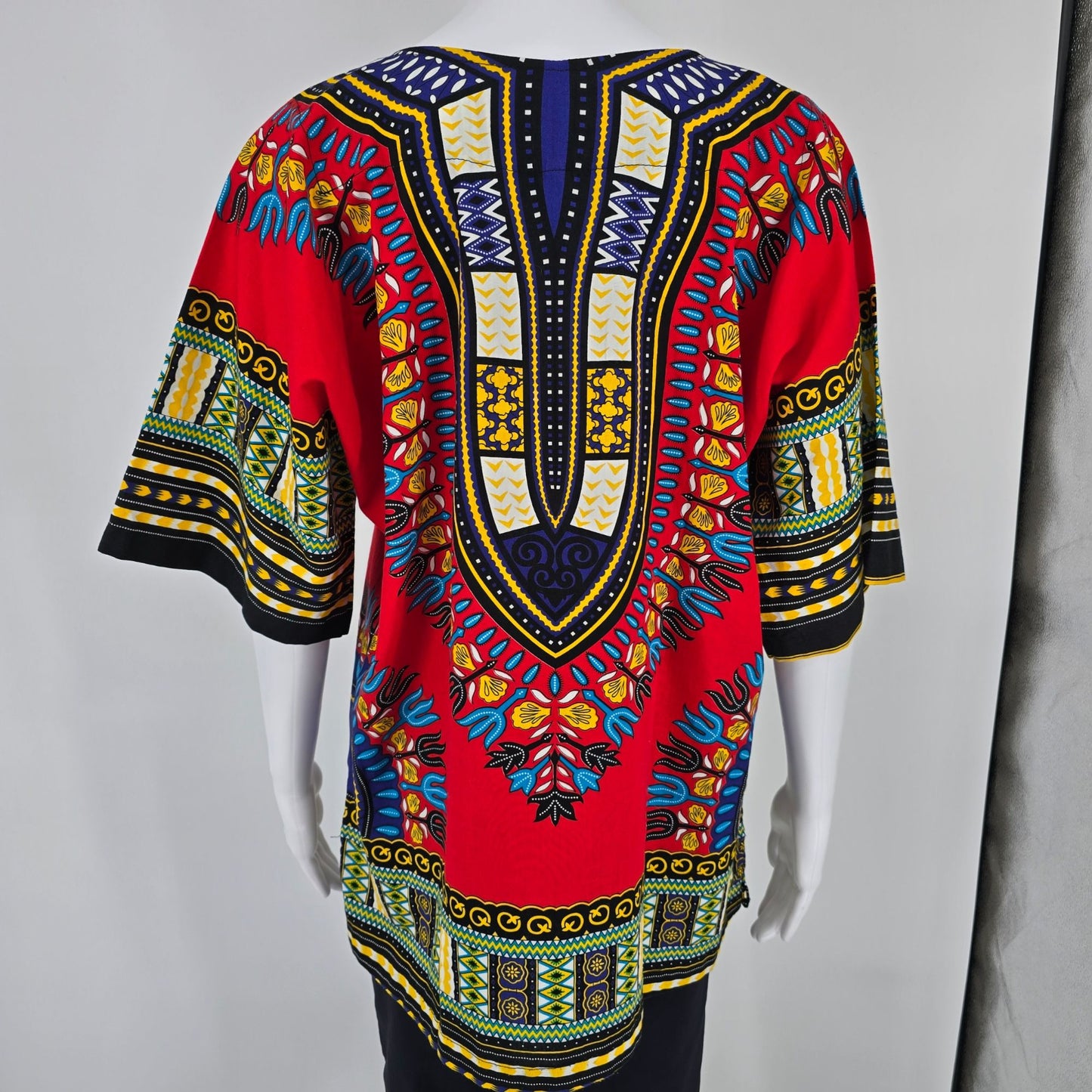 Modern Red/Blue/Yellow/Teal/White Unisex African Dashiki Pullover Tunic Top (L)