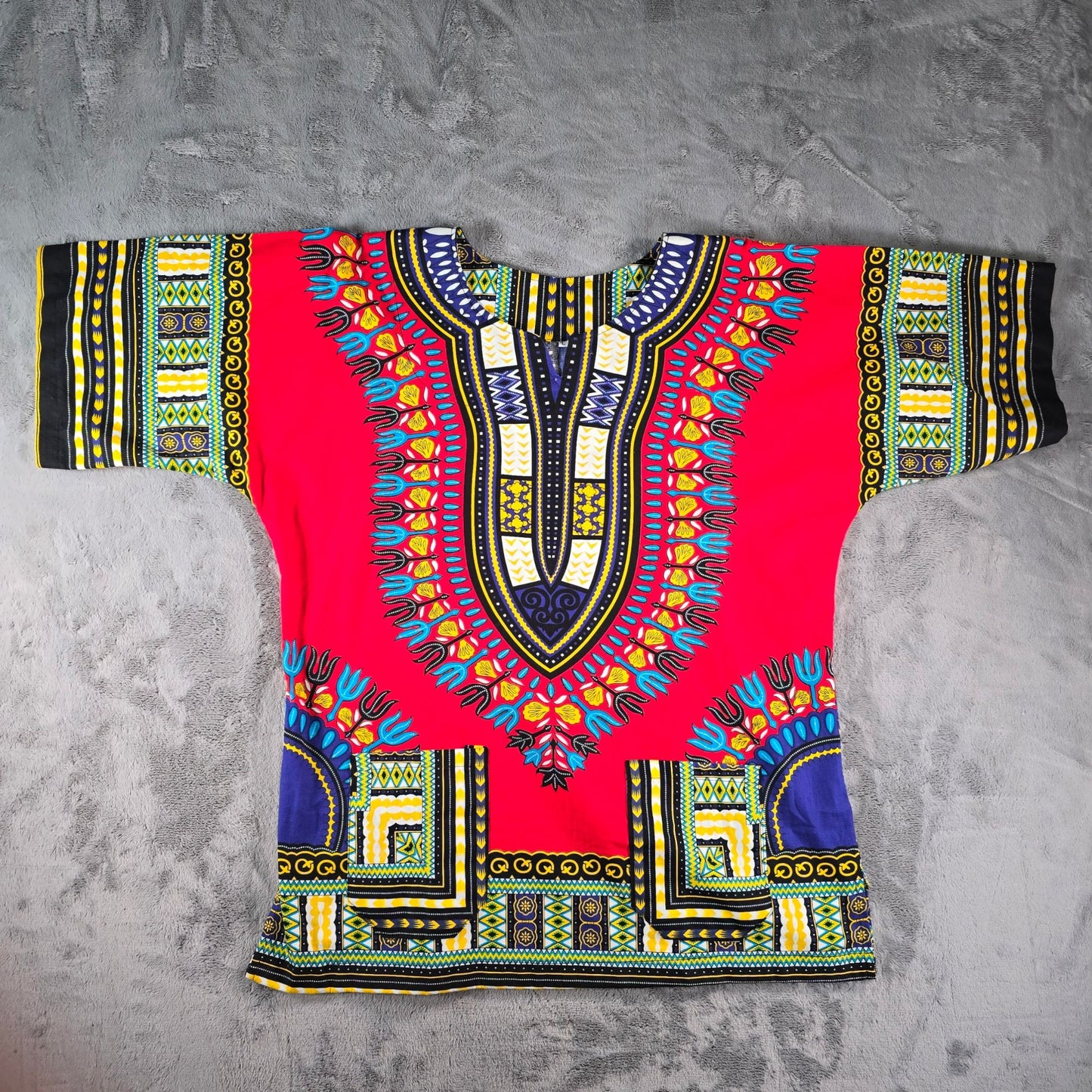 Modern Red/Blue/Yellow/Teal/White Unisex African Dashiki Pullover Tunic Top (L)