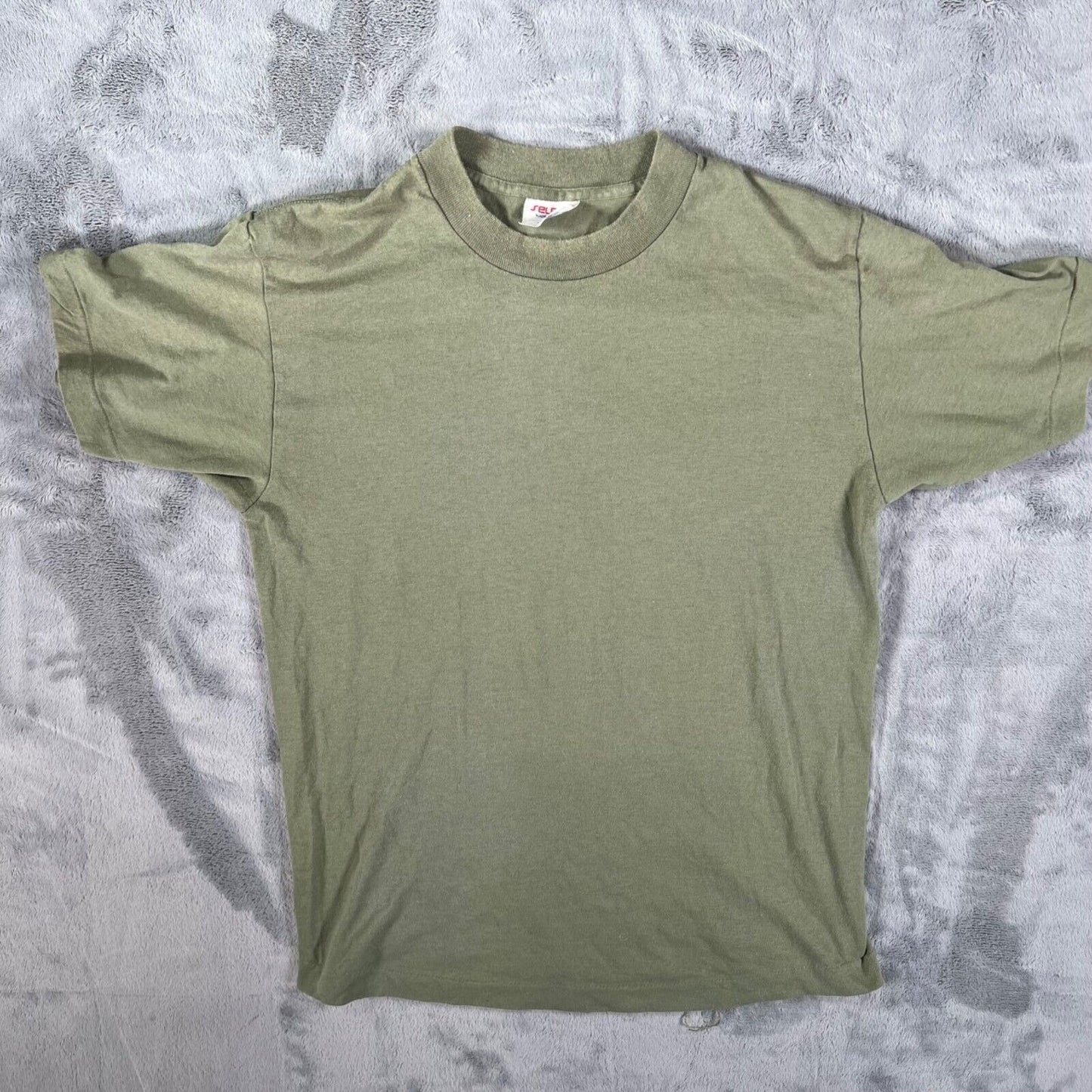 Vintage 1980s Select-T by Tee Jays Army Green Blank Single Stitch T-Shirt (M)