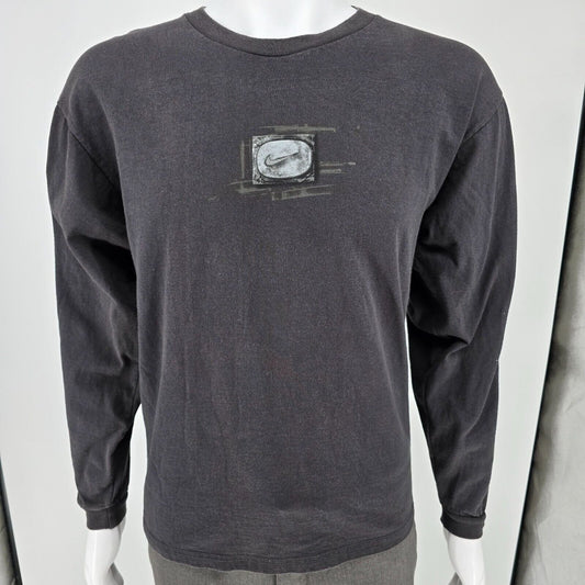 Vintage Y2K Nike Mens "Just Do It" Mini Swoosh Long Sleeve Dark Gray T-Shirt (M)
