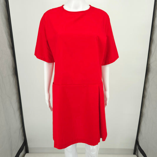 Vintage 1960s Masters Youngstown Ohio Red Drop-Waist A-Line Box Pleat Dress (XL)