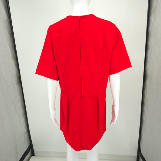 Vintage 1960s Masters Youngstown Ohio Red Drop-Waist A-Line Box Pleat Dress (XL)