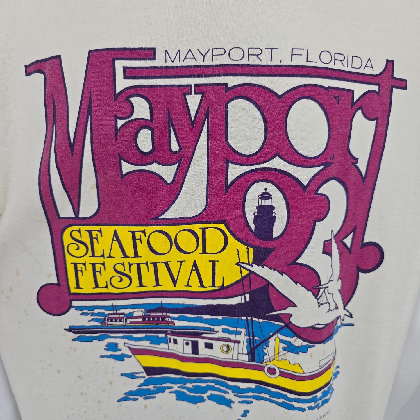 Distressed Vintage 1993 Mayport Seafood Festival Florida Pocket T-Shirt (XL)