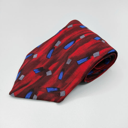 Barrington Mens Red and Blue Geometric Pattern 100% Silk 4" Wide Necktie