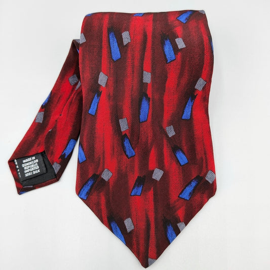 Barrington Mens Red and Blue Geometric Pattern 100% Silk 4" Wide Necktie