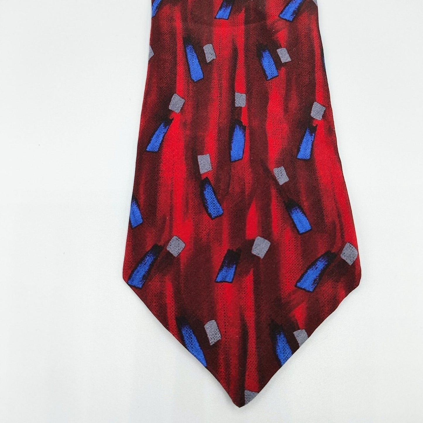 Barrington Mens Red and Blue Geometric Pattern 100% Silk 4" Wide Necktie