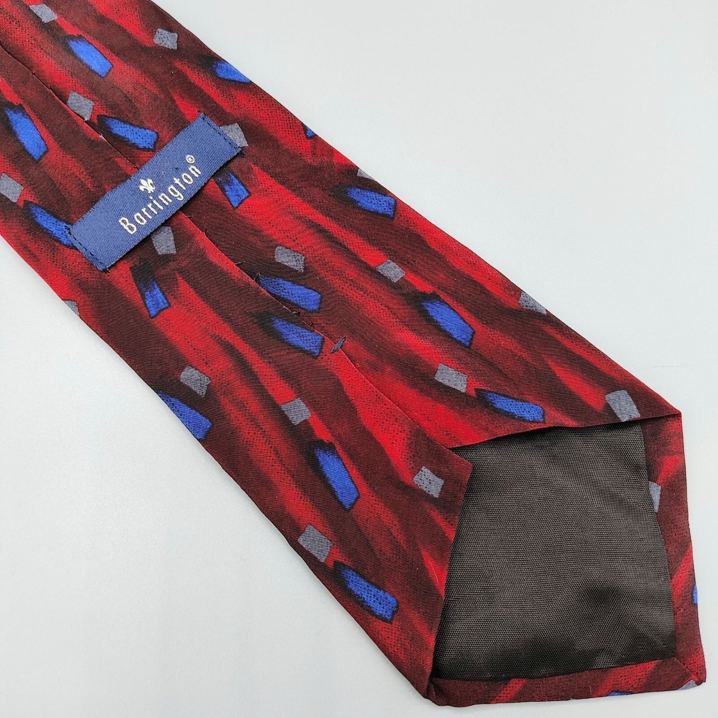 Barrington Mens Red and Blue Geometric Pattern 100% Silk 4" Wide Necktie