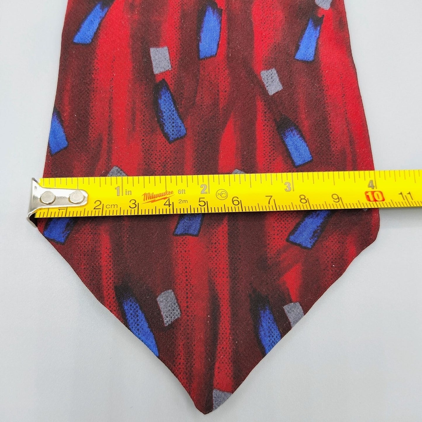 Barrington Mens Red and Blue Geometric Pattern 100% Silk 4" Wide Necktie