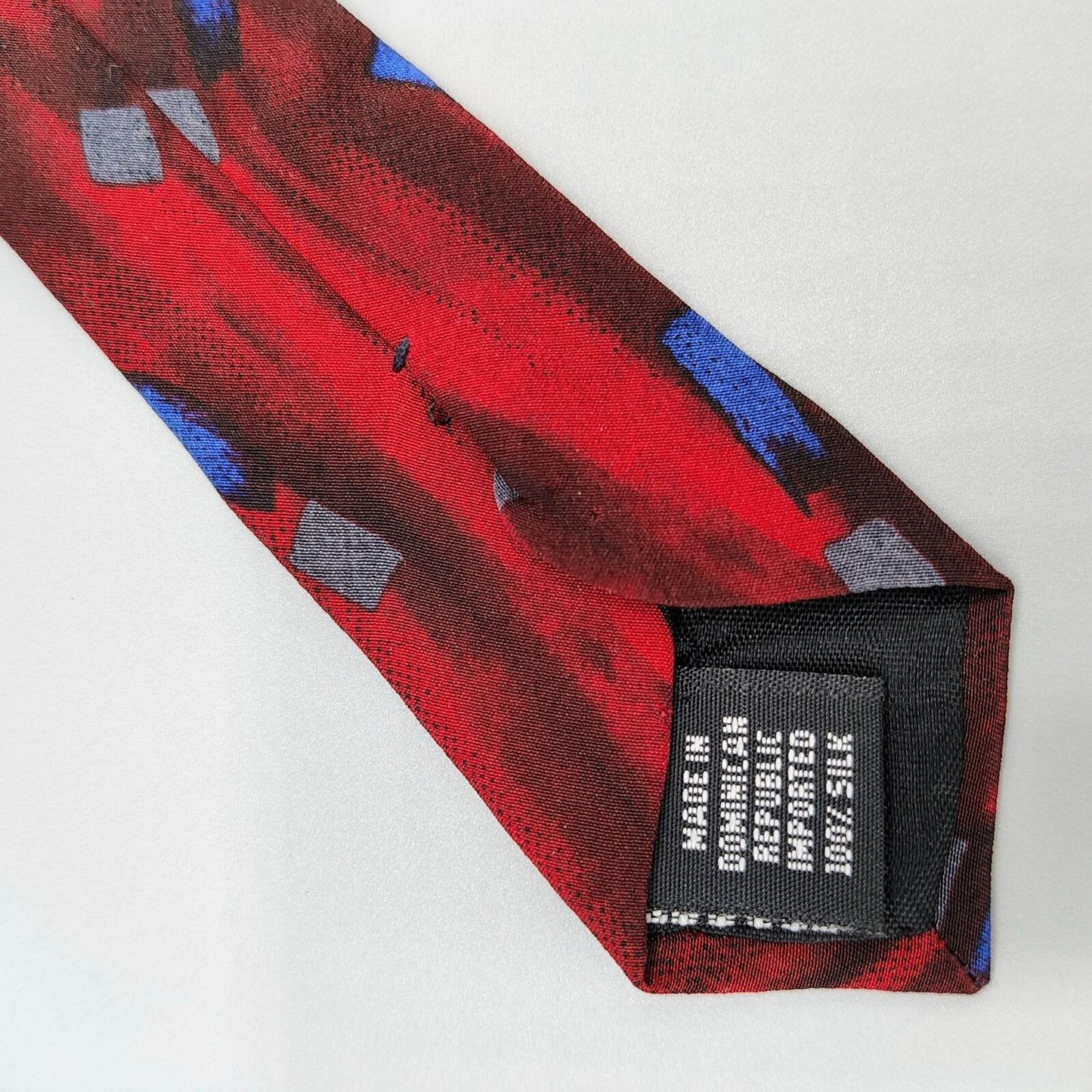 Barrington Mens Red and Blue Geometric Pattern 100% Silk 4" Wide Necktie