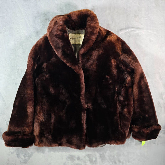 Vintage 1950s Strouss Hirshberg's Shawl Collar Brown Mouton Lamb Fur Jacket (S)