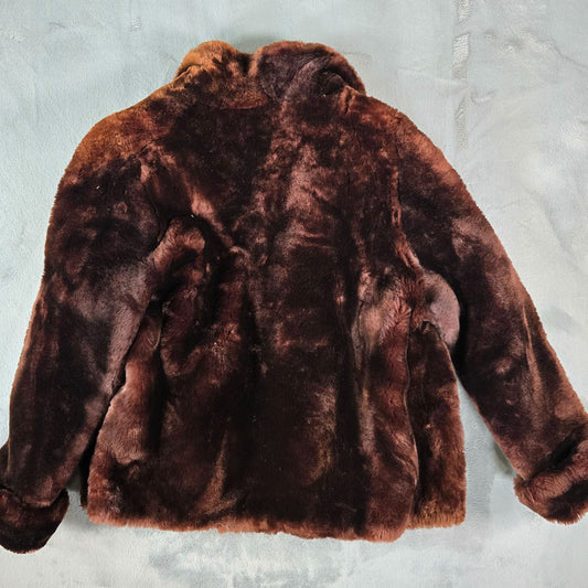 Vintage 1950s Strouss Hirshberg's Shawl Collar Brown Mouton Lamb Fur Jacket (S)