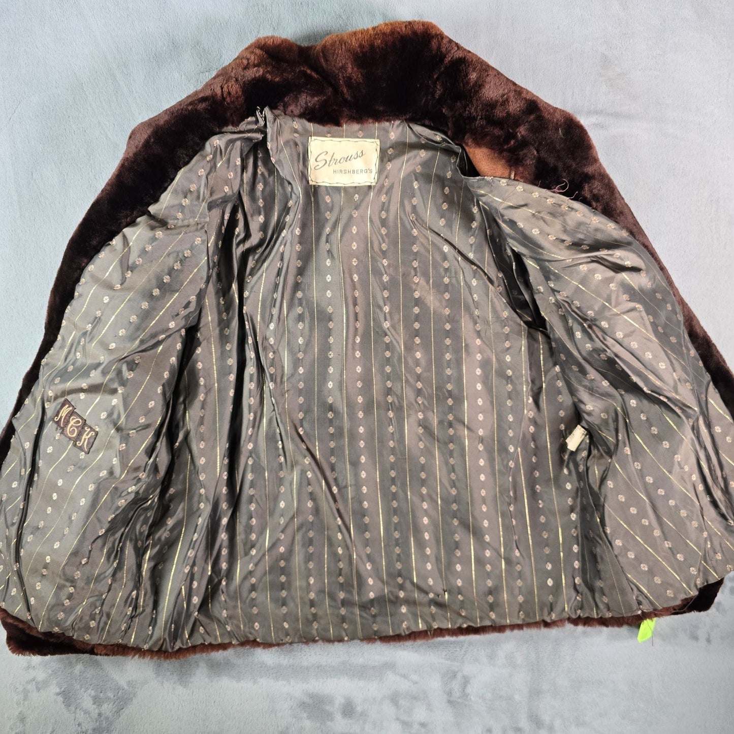 Vintage 1950s Strouss Hirshberg's Shawl Collar Brown Mouton Lamb Fur Jacket (S)