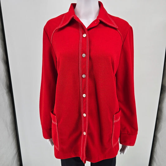 Vintage 1970s Montgomery Ward Women's Red Knit Leisure Shirt Jacket (L)