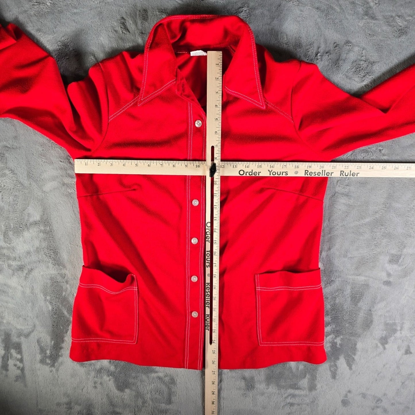 Vintage 1970s Montgomery Ward Women's Red Knit Leisure Shirt Jacket (L)