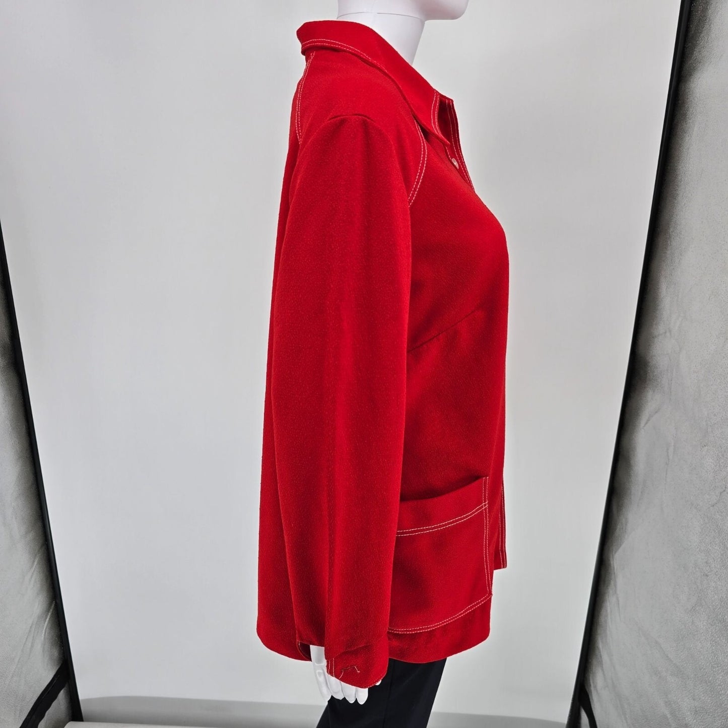 Vintage 1970s Montgomery Ward Women's Red Knit Leisure Shirt Jacket (L)