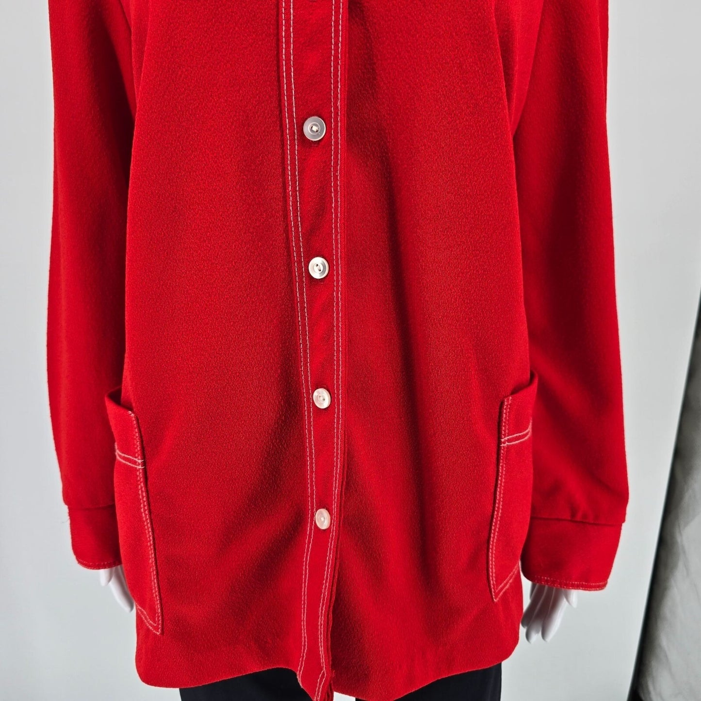 Vintage 1970s Montgomery Ward Women's Red Knit Leisure Shirt Jacket (L)