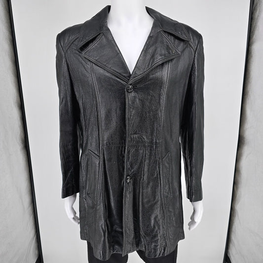 Vintage 1980s Angel Skin Cabretta Leather by Grais Black Car Coat (40R/Medium)