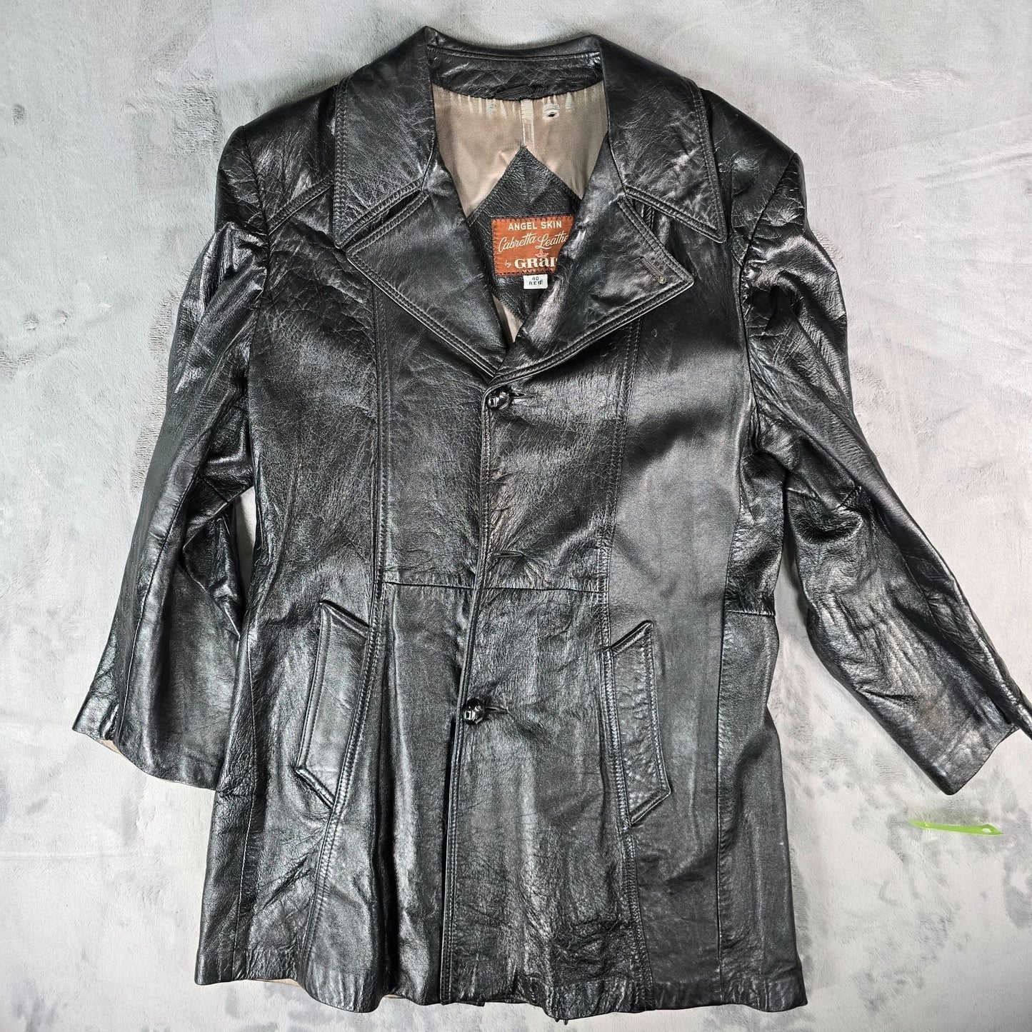 Vintage 1980s Angel Skin Cabretta Leather by Grais Black Car Coat (40R/Medium)