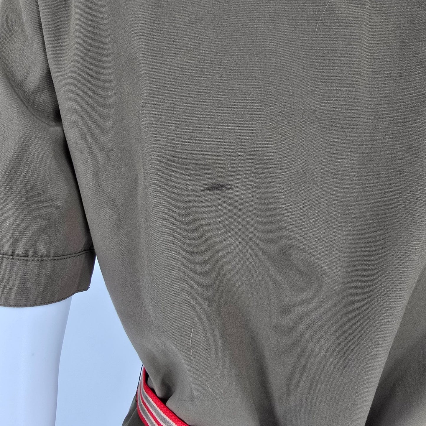 Vintage 1970s Olive Green Short Sleeve Safari Shirt Dress w/ Striped Belt (M/L)